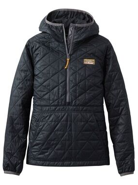 L.L.Bean Quilted Pullover Jacket XS Black Hooded Insulated Lightweight Anorak